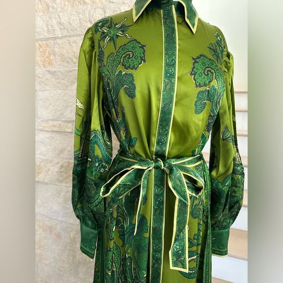 Alemais Solaris Shirtdress - Olive Silk Satin US 6 - Picture 7 of 12